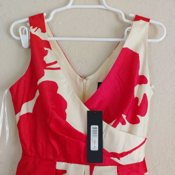 Donna Karan Red Fit & Flare Dress Cream Floral Midi Romantic Capsule 2 - Picture 2 of 8